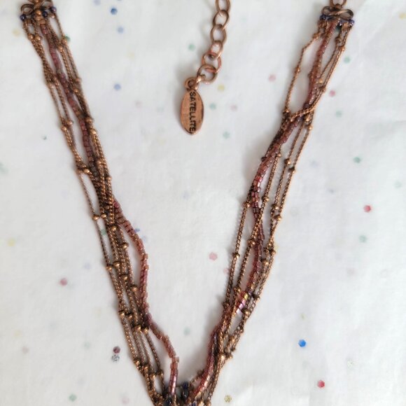 SATELLITE PARIS VINTAGE AMETHYST FACETED GLASS STONE PENDANT W/COPPER NECKLACE - Picture 2 of 7